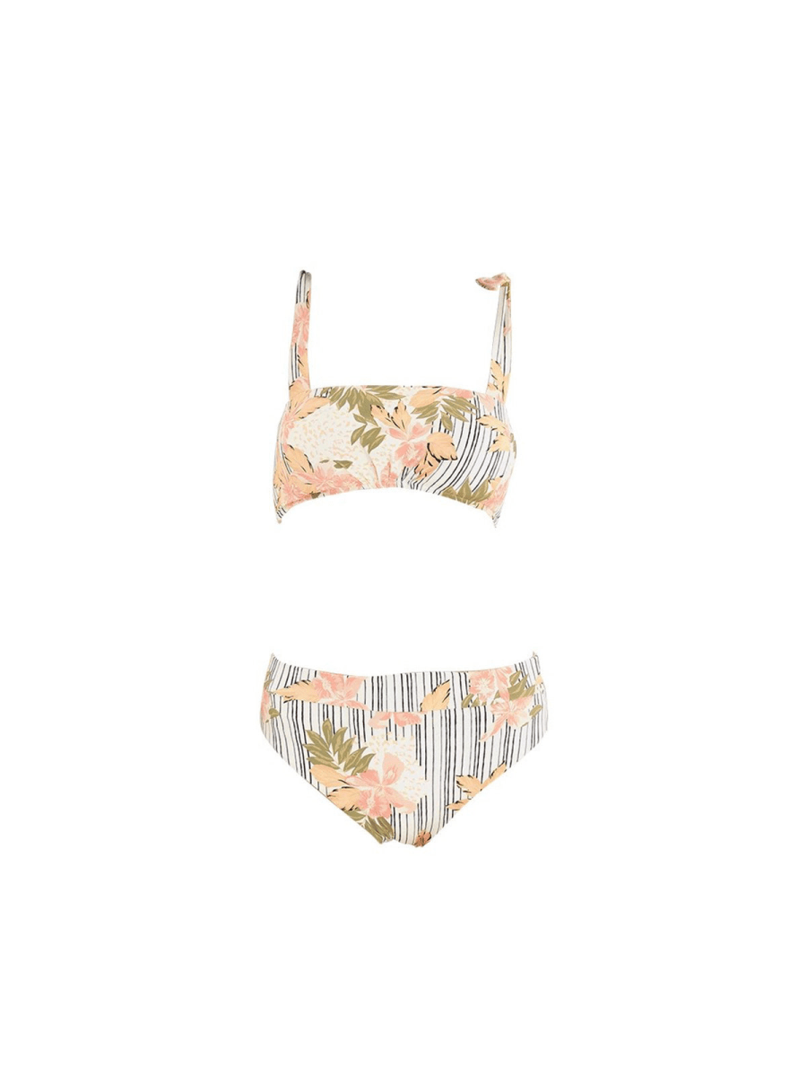 2 - Piece Floral Square Neck Top With High Waisted Bikini