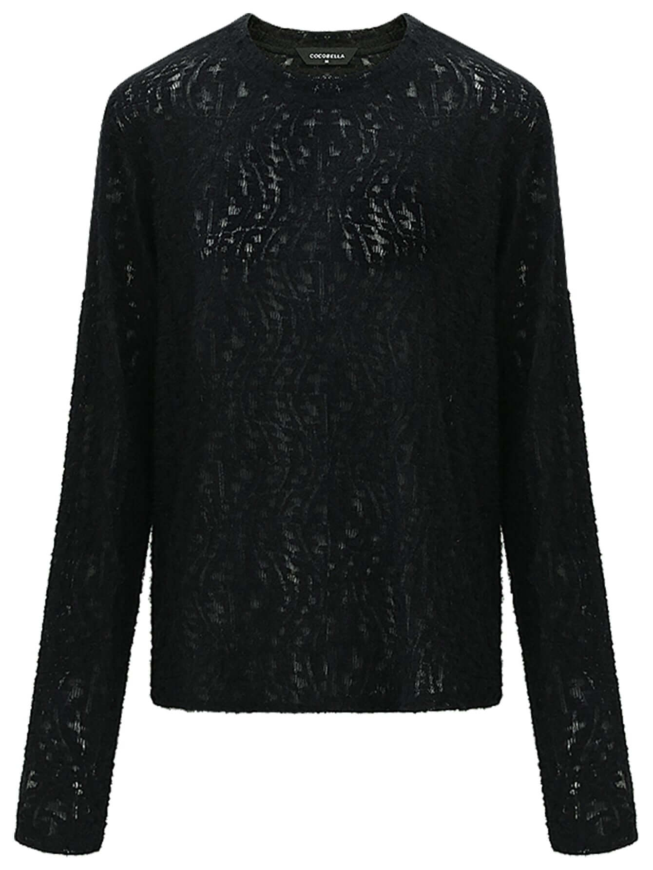 3d hollow out jacquard black knit top all black 4