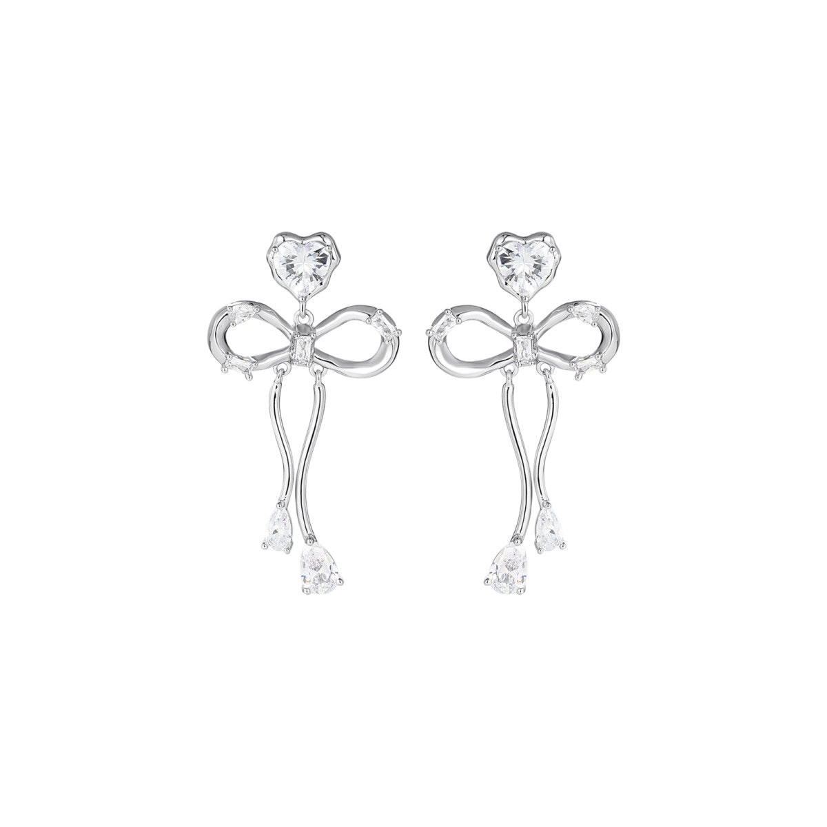 Floating Bow Dangle Silver Earrings