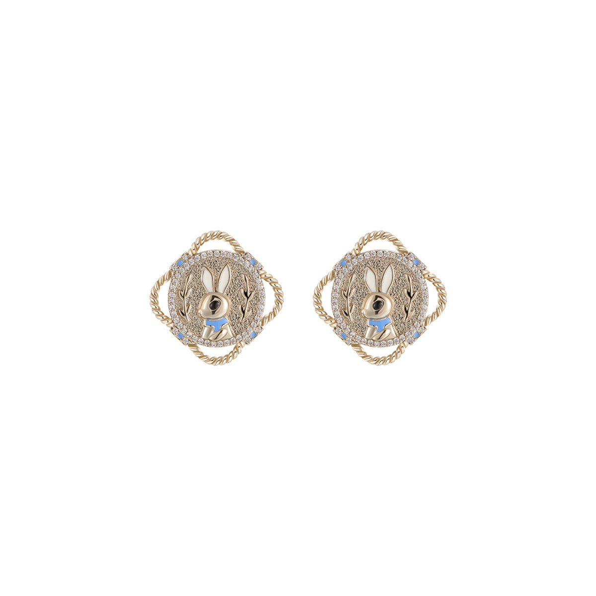Bunny Badge Stud Gold Earrings
