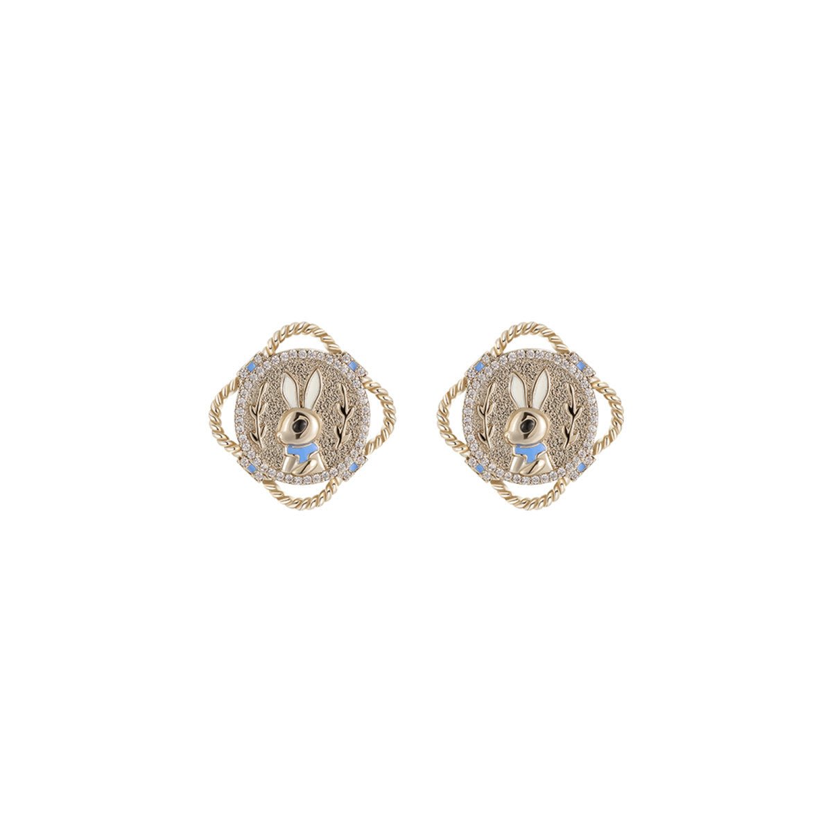Bunny Badge Stud Gold Earrings