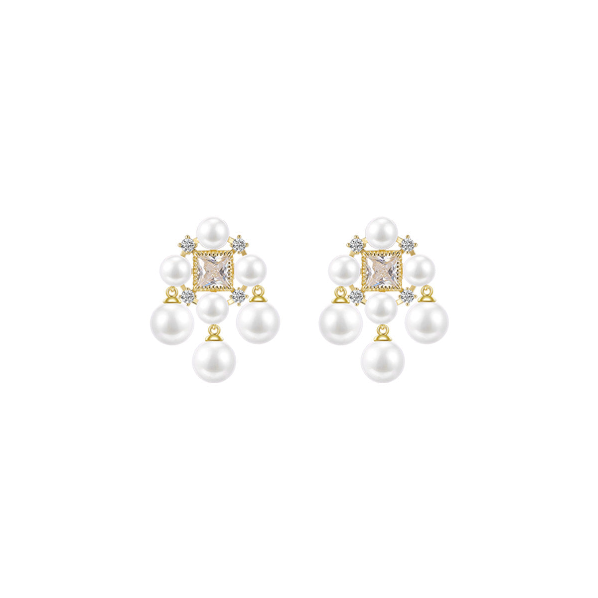 Renaissance Pearl Trillion Drop Gold Earrings