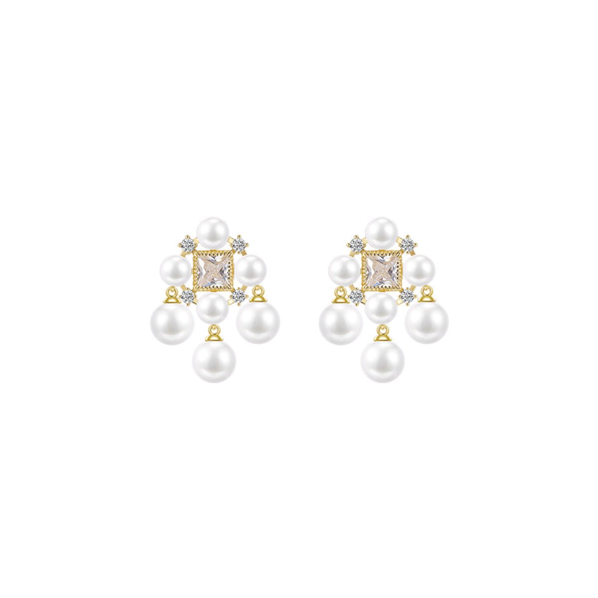 Renaissance Pearl Trillion Drop Gold Earrings
