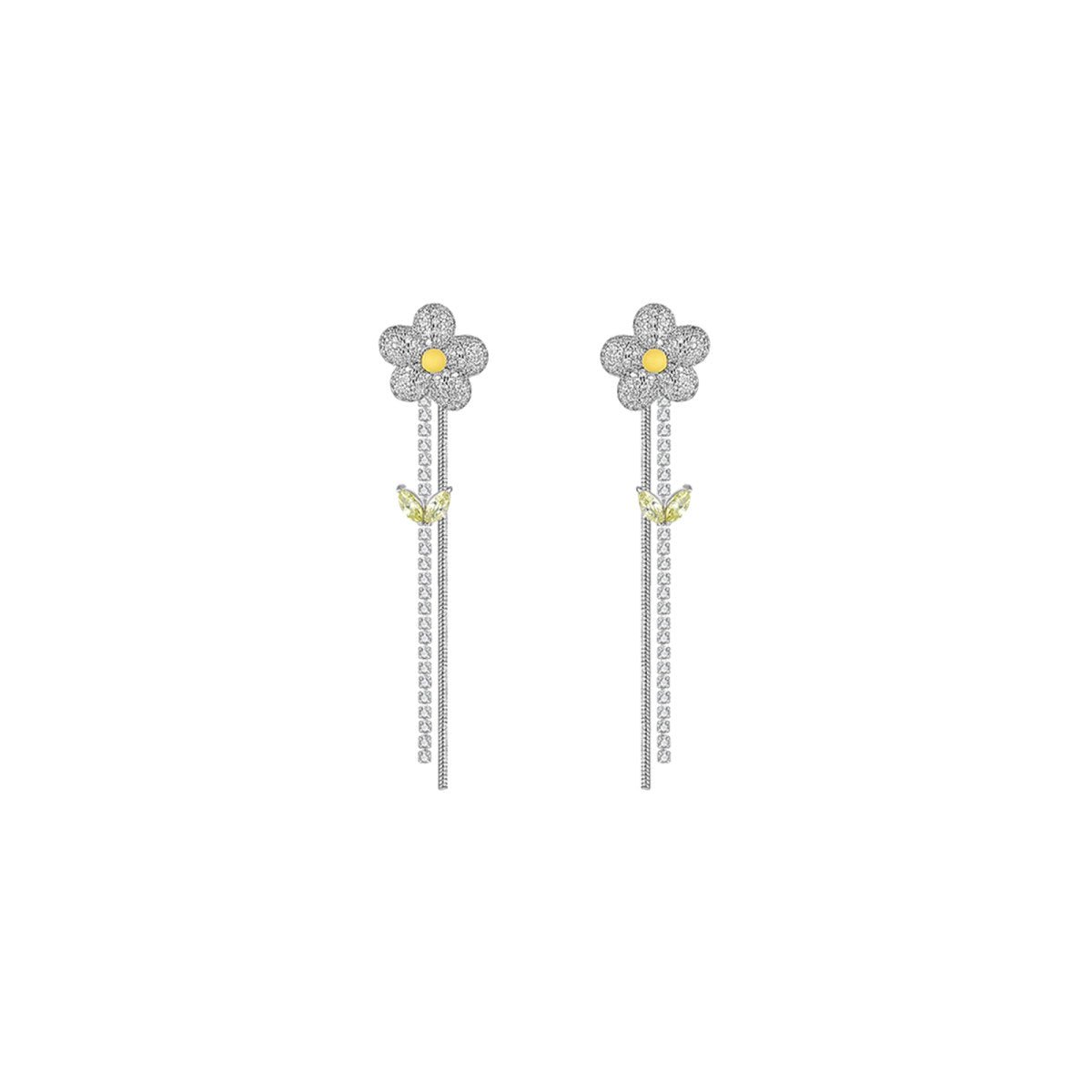 Floral Shazam Tassel Silver Earrings