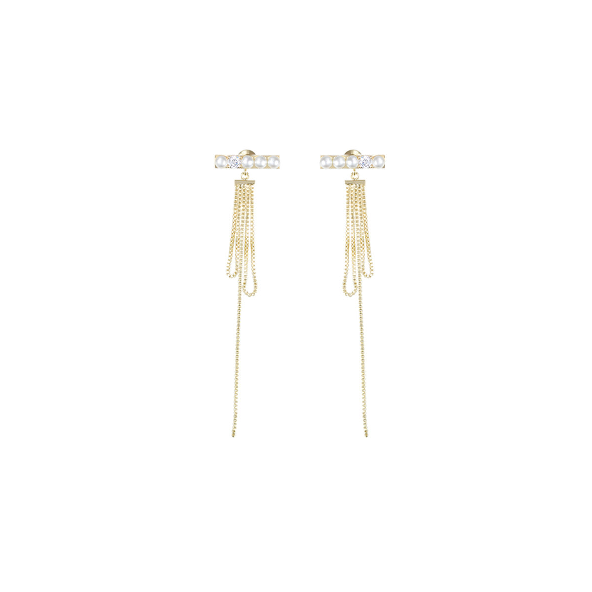 Pearl Bar Wrap Tassel Gold Earrings