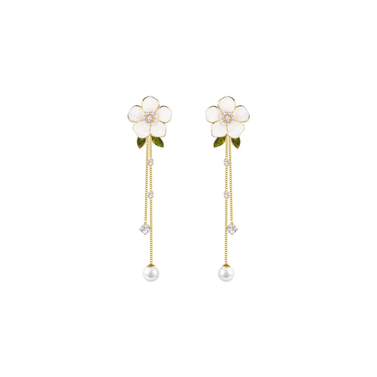 Wander Camellia Tassel Gold Earrings