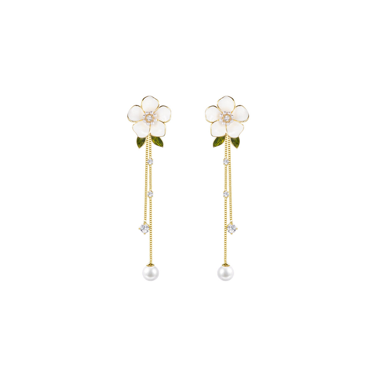Wander Camellia Tassel Gold Earrings
