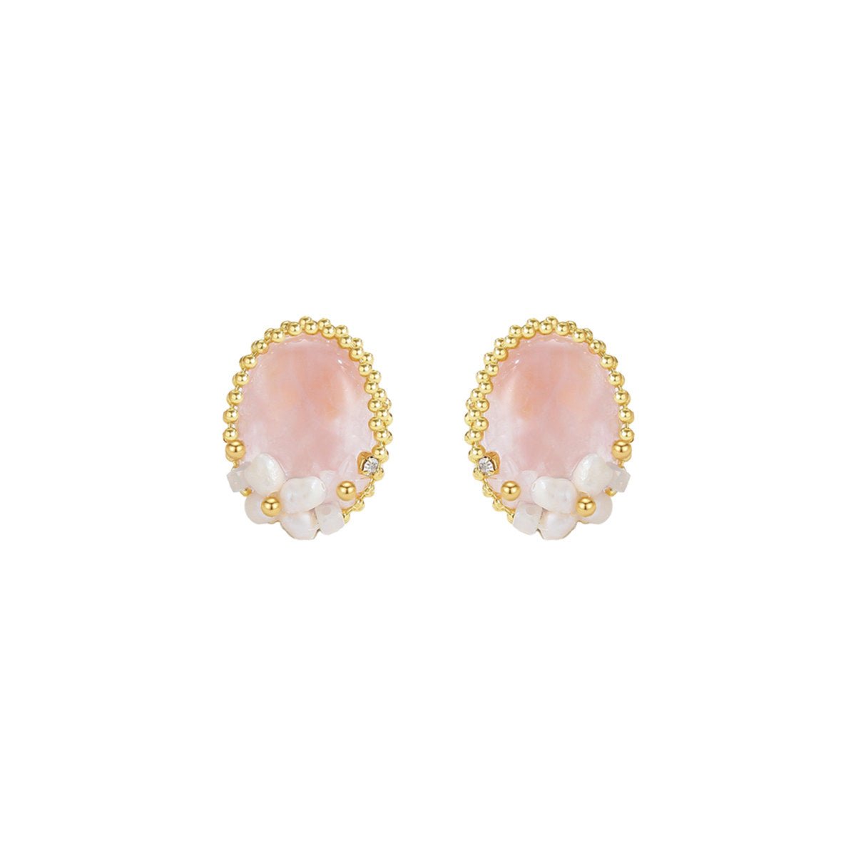 Beaded Coral Stud Pink Earrings