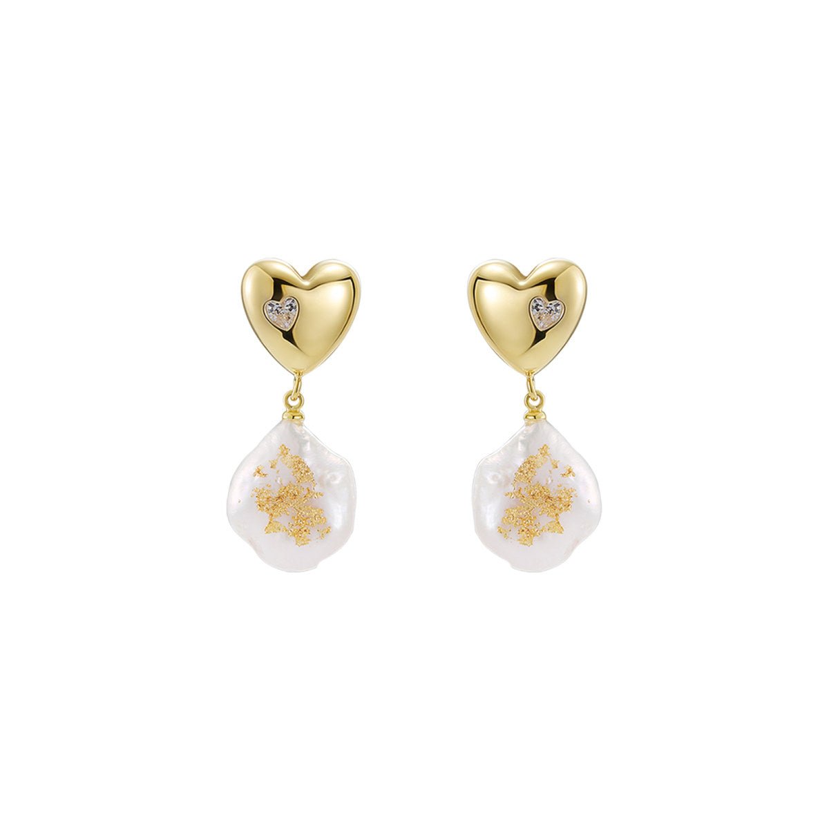 Adorne Hearts Desire Pearl Drop Gold Earrings