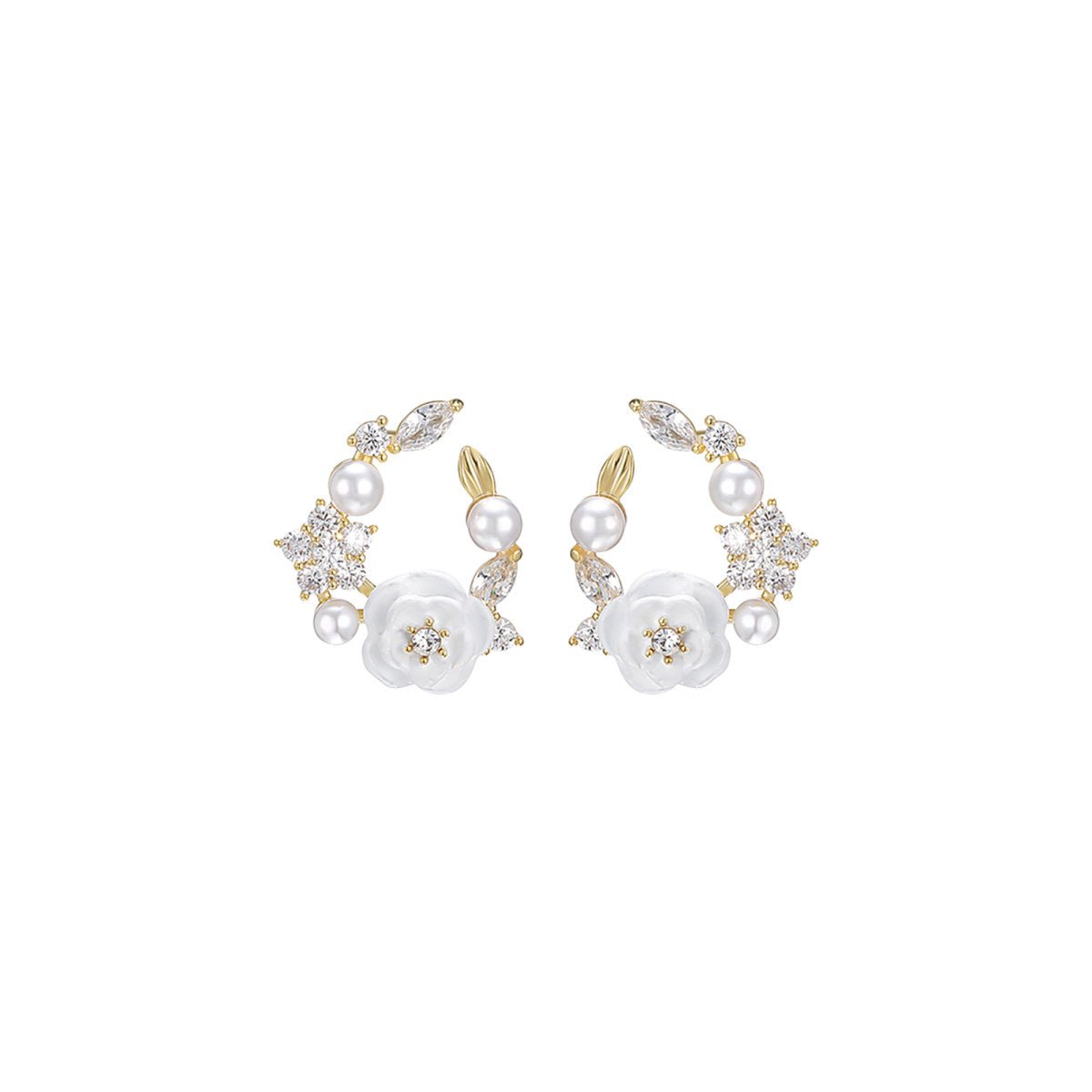 Winter Carved Flower Gold Earrings