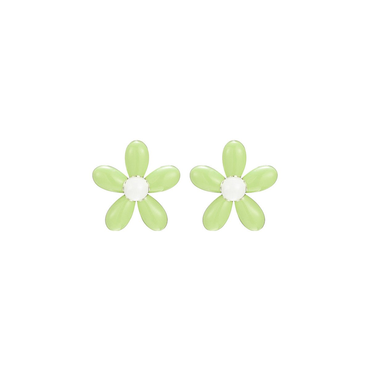 Tiny Delightful Flower Stud Green Earrings