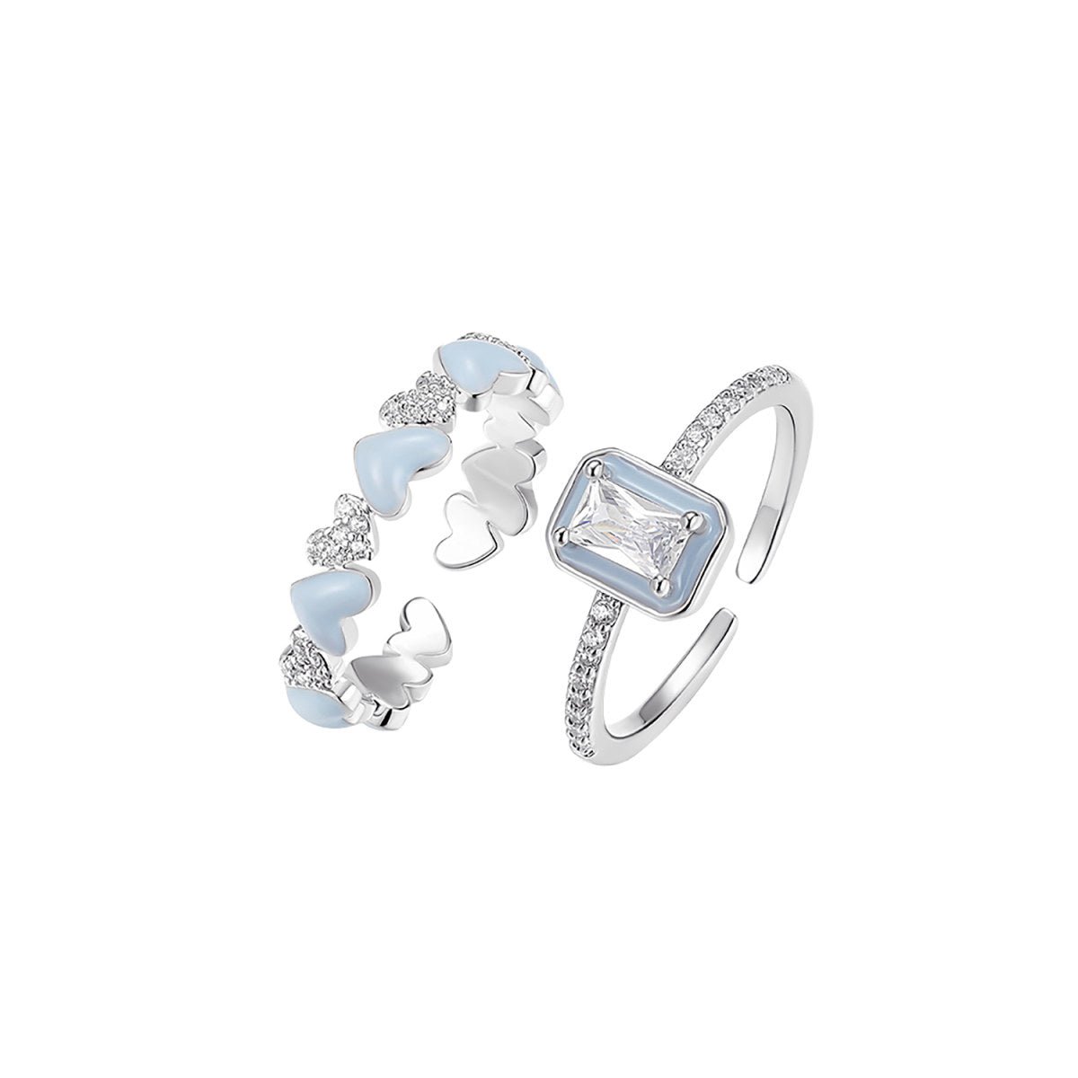 Heart Eternity Cuff Silver Ring Set
