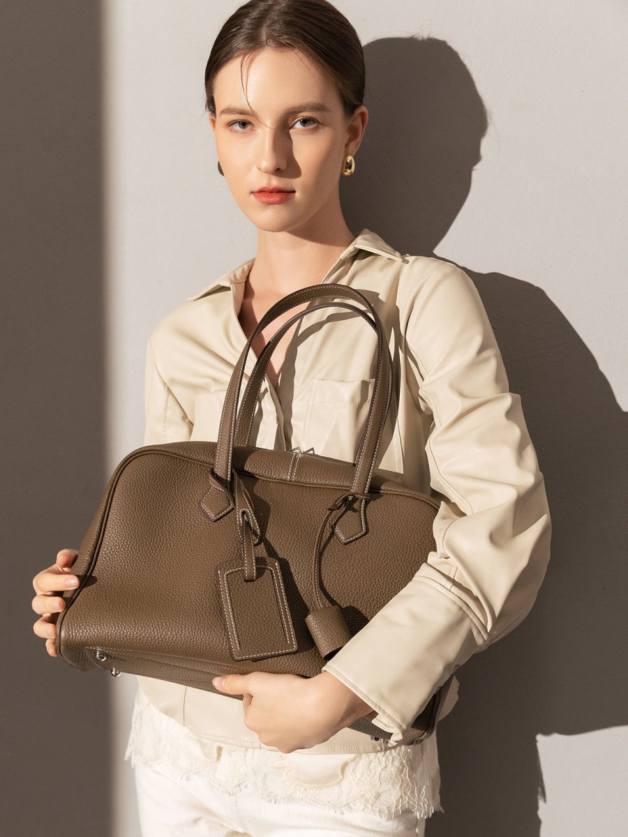 Aspen Top Handle Bag – Structured TC Calfskin Leather Bowling Bag with Padlock Charm