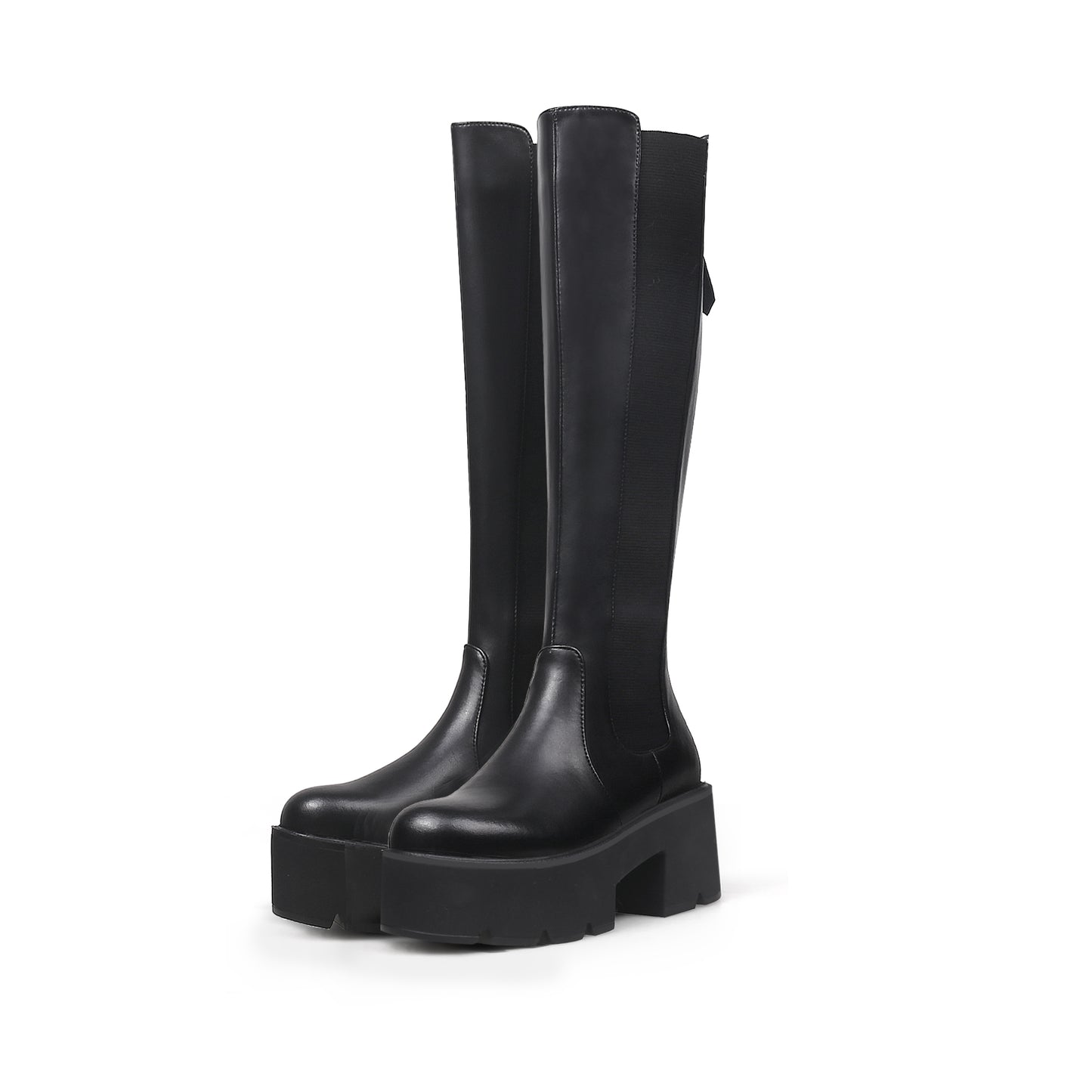 back zip black platorm knee high boots all black 5