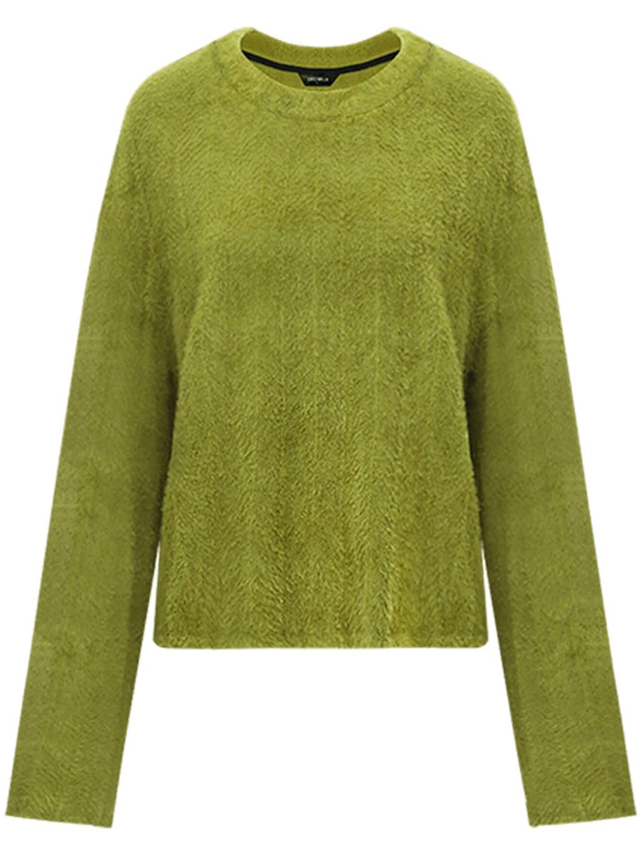 baggy trumpet sleeved textured stripe knit top all green 4