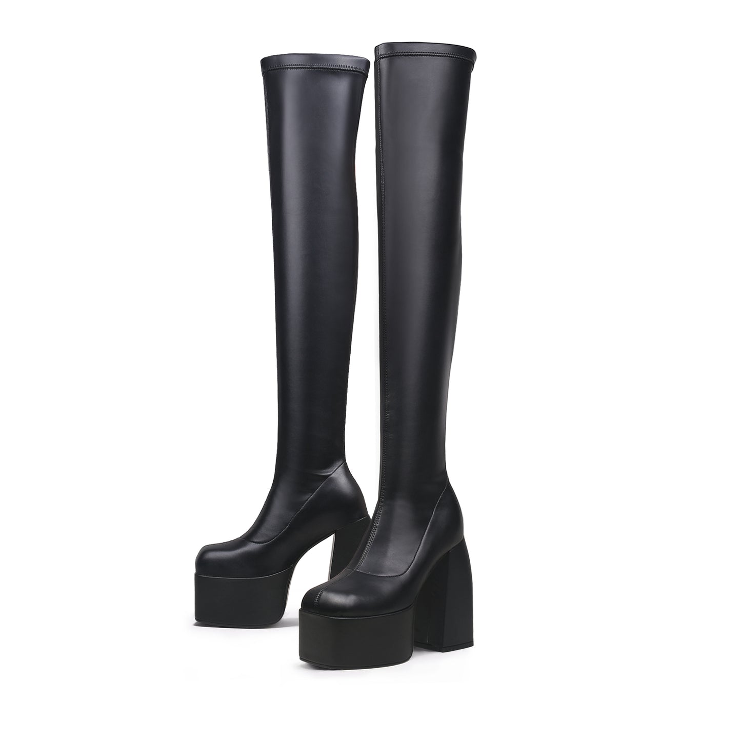 black cyberpunk knee high boots all black 5