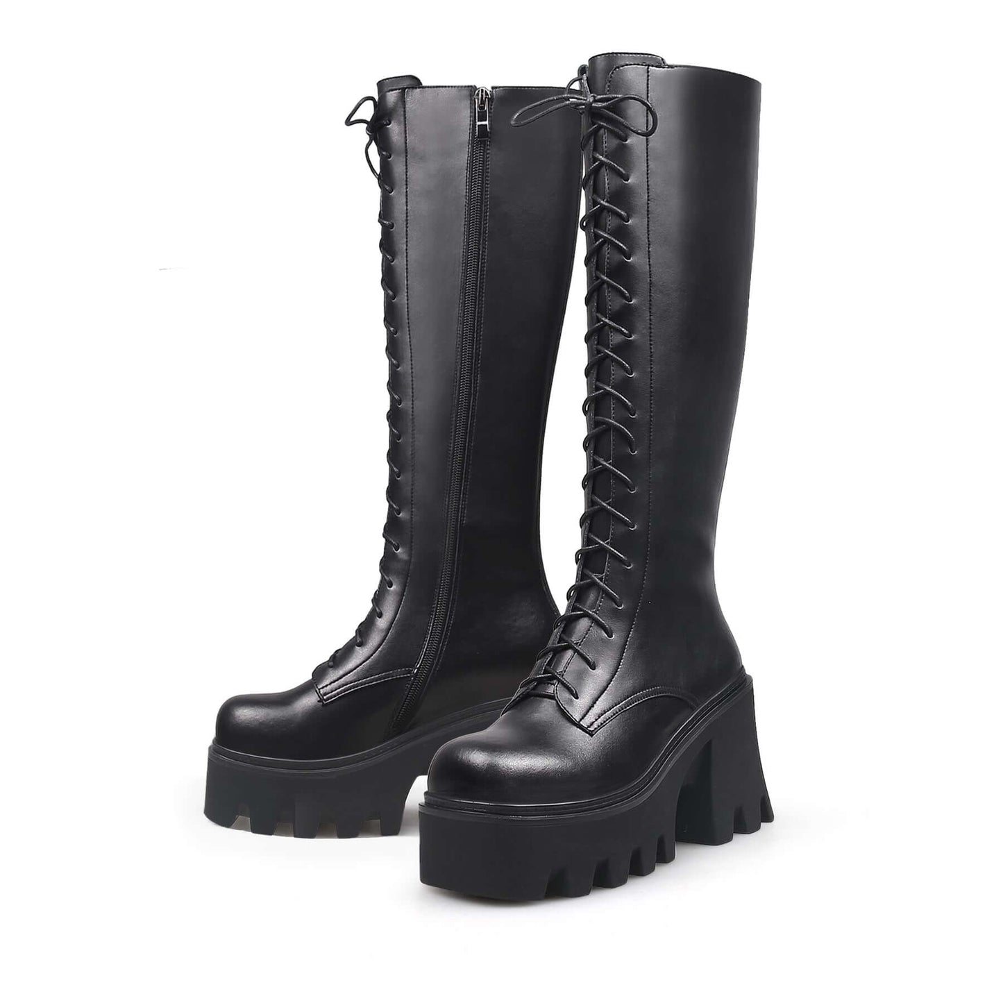 black lace up knee high boots all black 6