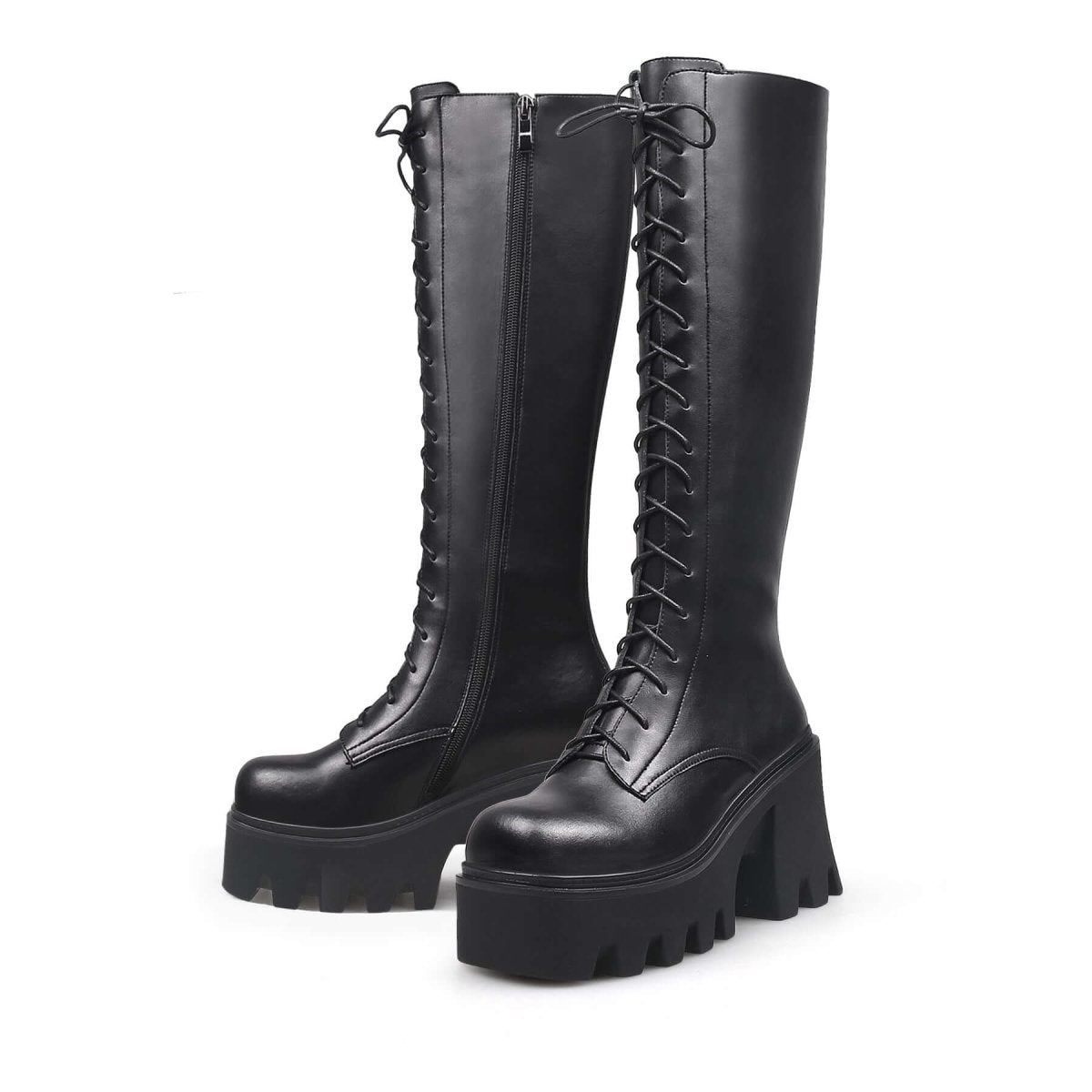 black lace up knee high boots all black 6