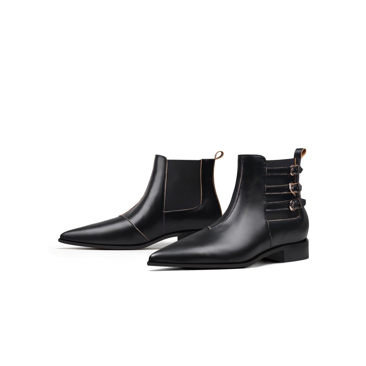 black leather boots with side buckles all black 6