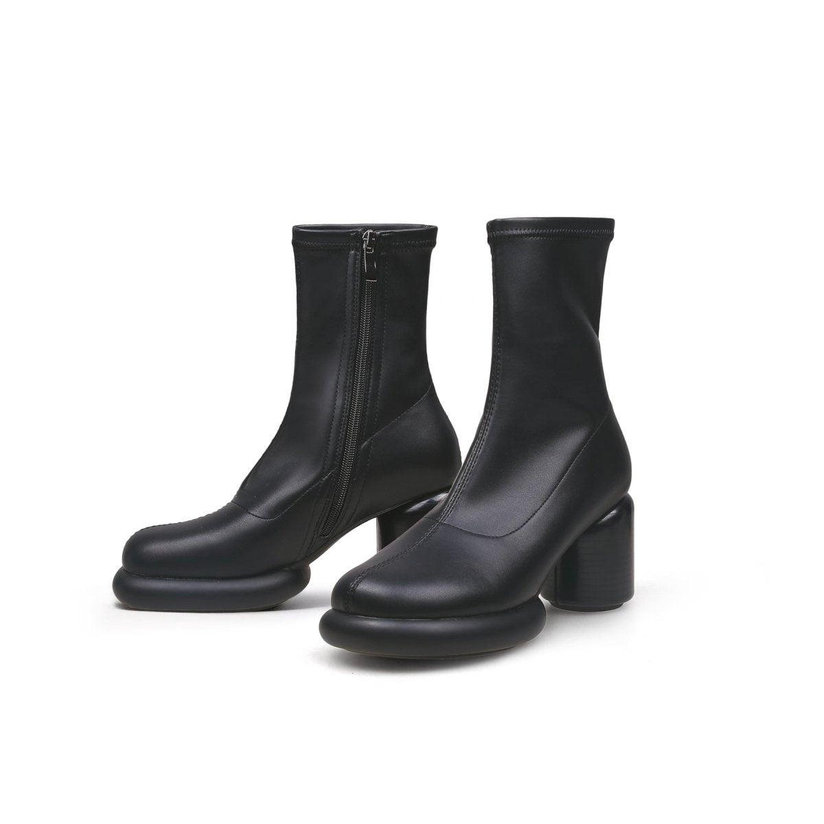 black leather cylindrical platform boots all black 5