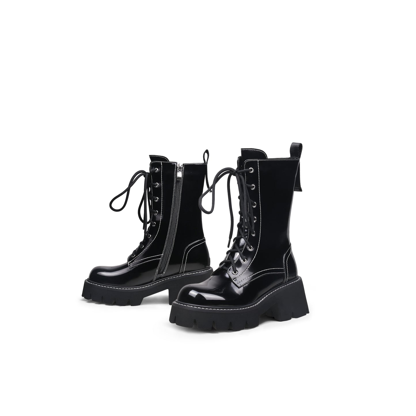 black leather lace up combat boots all black 6