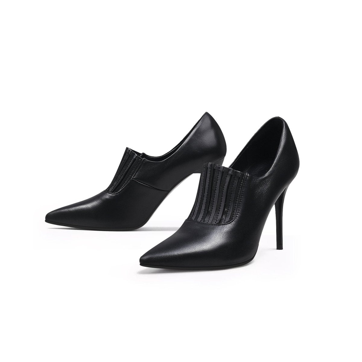 black leather stilettos all black 6