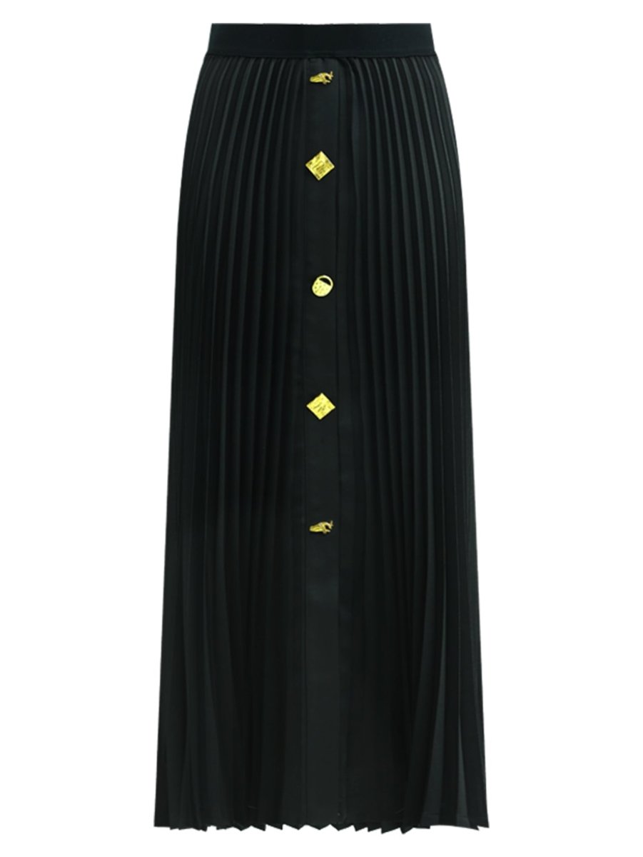 black pleated skirt with gold metal buttons all black 4