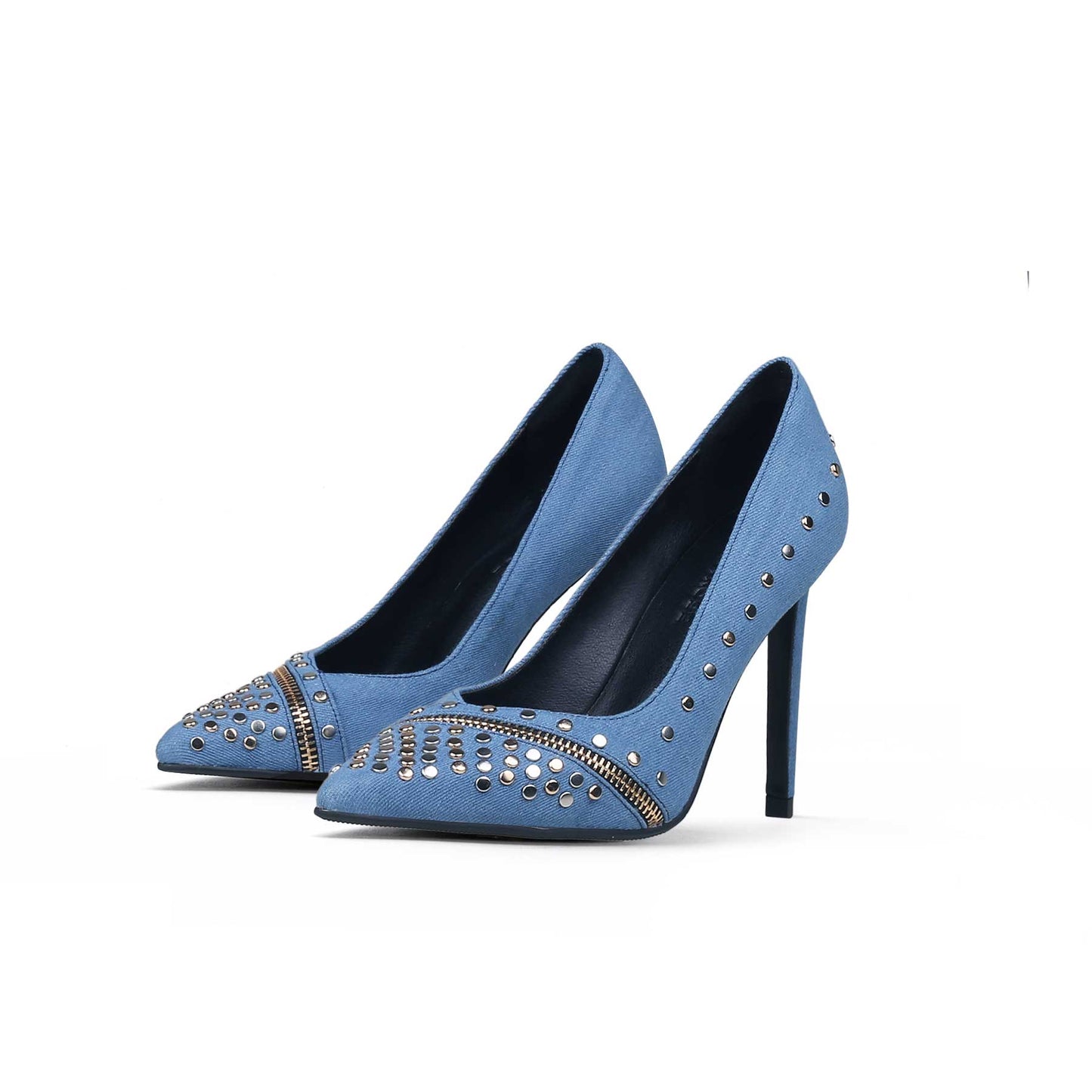 bling denim pointed toe pumps all blue 6