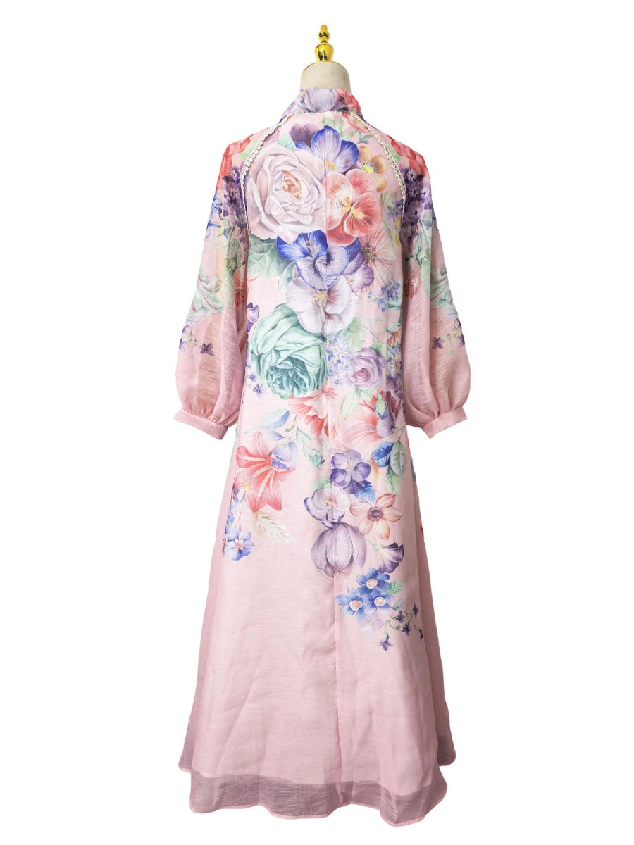 Blossom Grace Bow Neck Floral Chiffon Maxi Dress