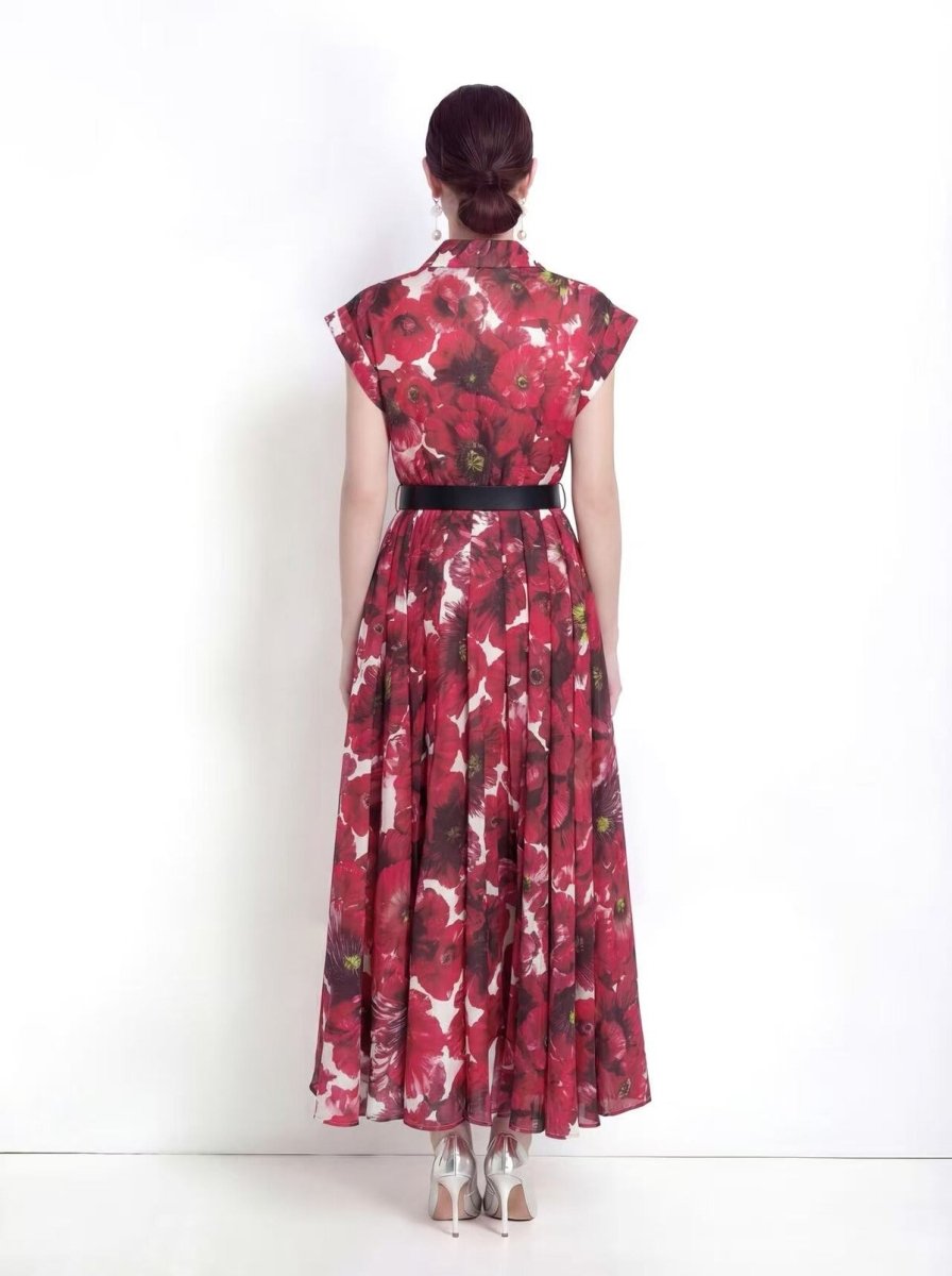 Botanical Print Belted Maxi Dress