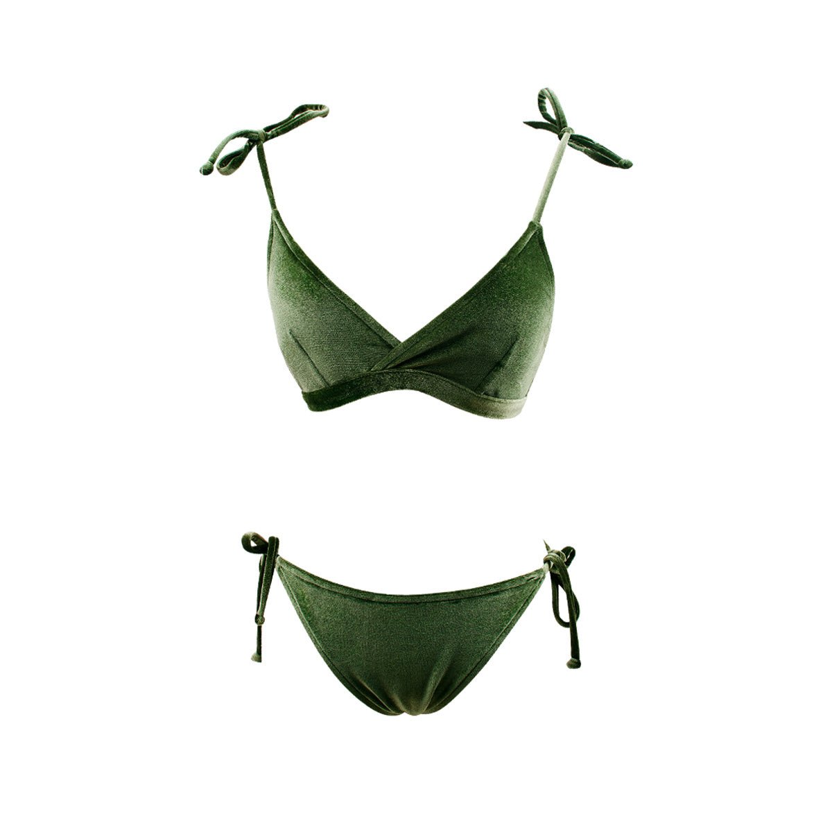 bow tie shoulder straps green bikini set all green 4