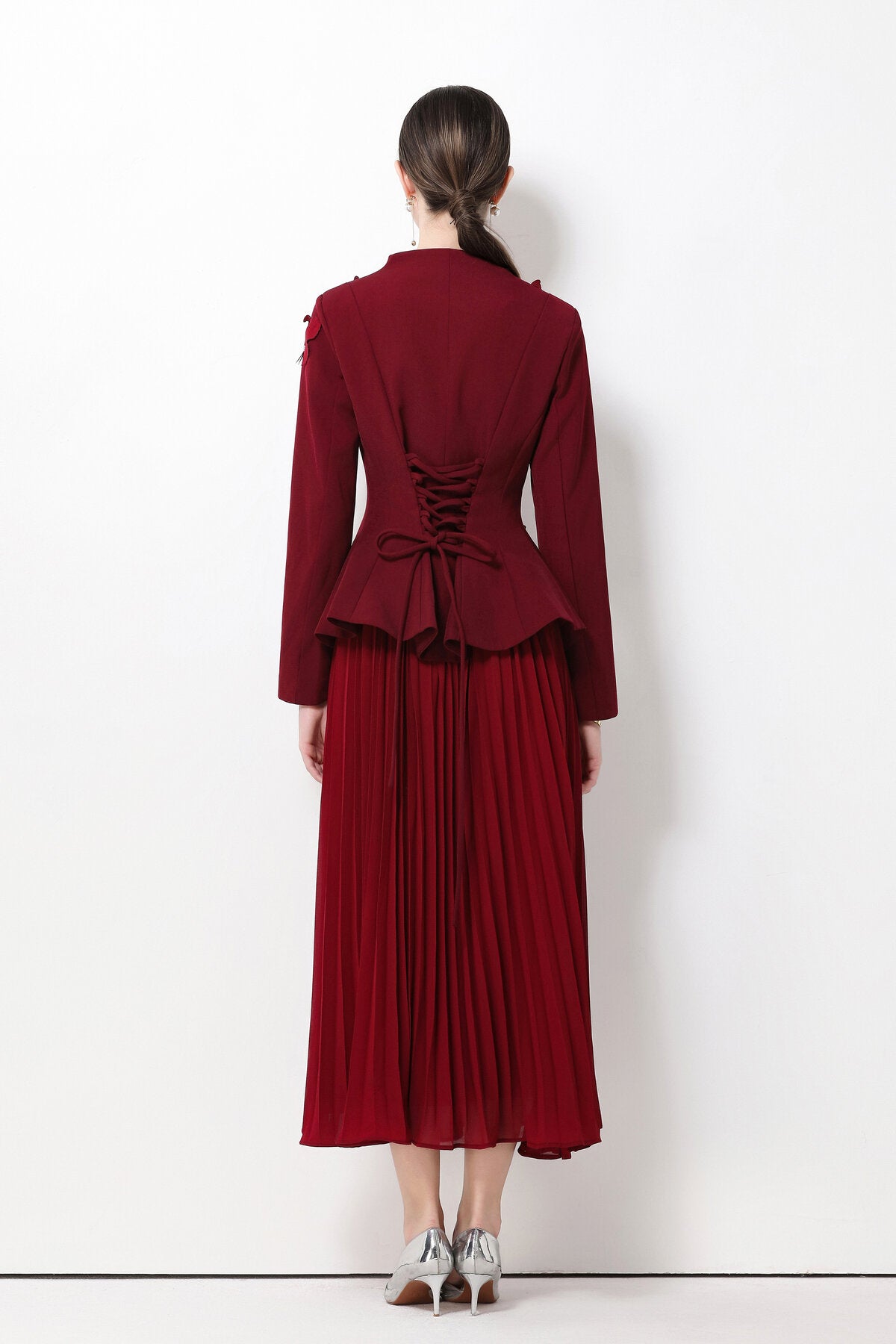 3D Butterfly Peplum Jacket & Pleated Skirt Set