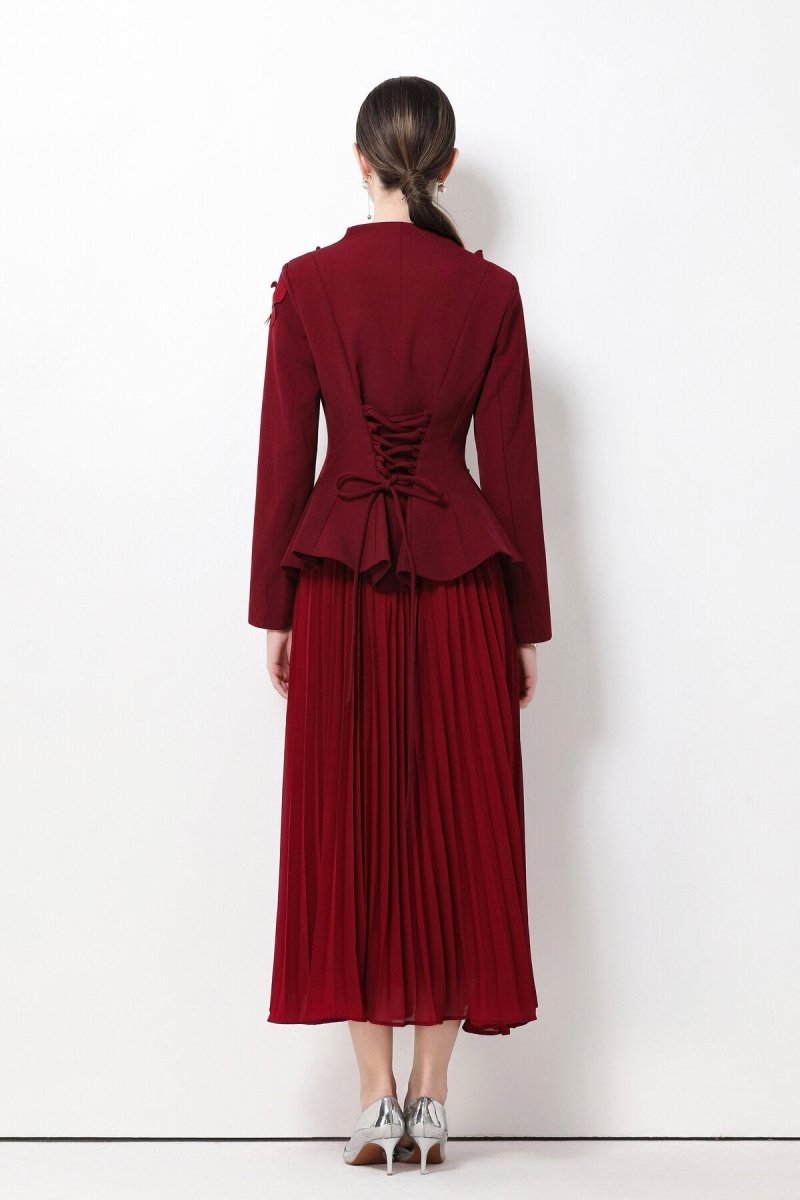 3D Butterfly Peplum Jacket & Pleated Skirt Set