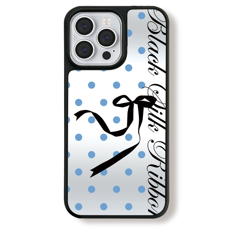 Casey Blue Polka Dot Black Silk Ribbon AG Matte Phone Case – Slim MagSafe Anti-Fingerprint TPU Protective Cover