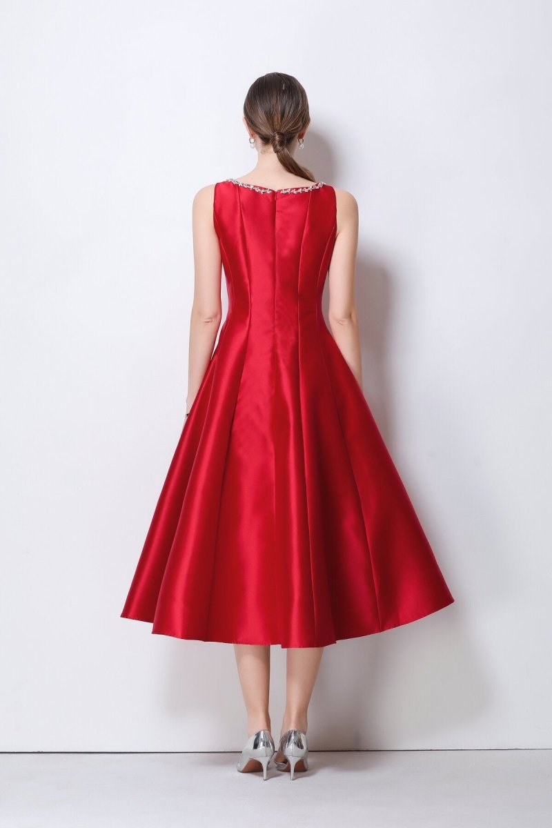 Celestine Crystal Trim Satin Midi Dress