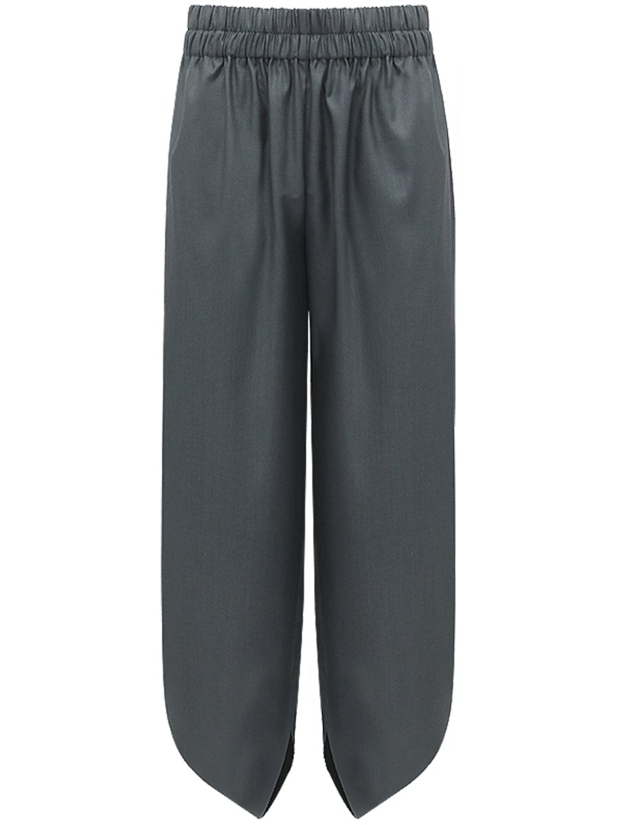 Charcoal Wide Leg Side Slit Satin Balloon Pants - 0cm