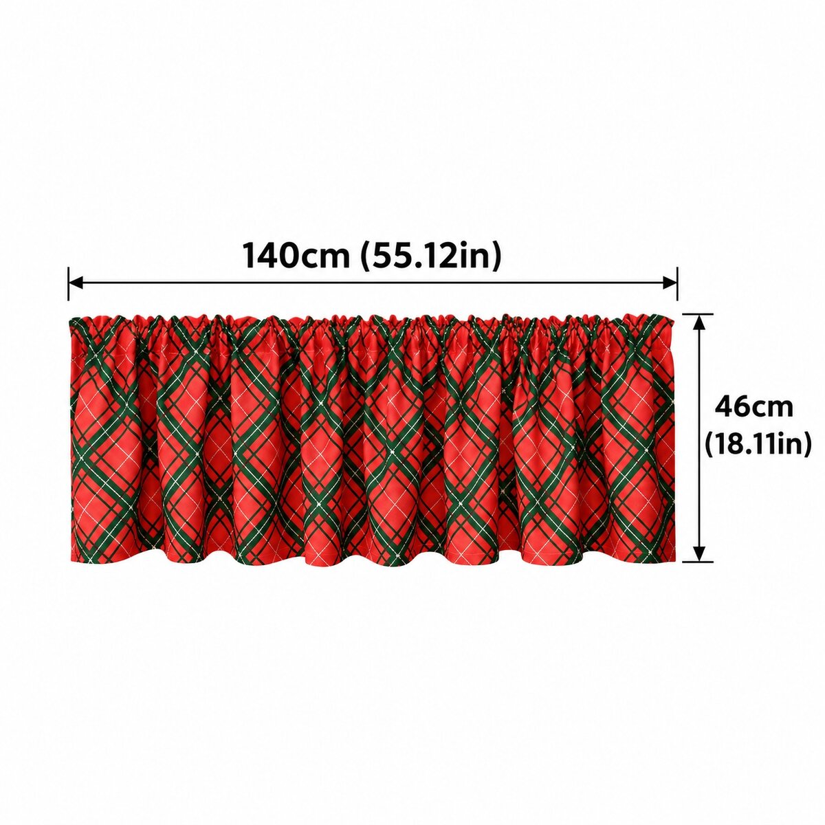 Christmas Plaid Curtain Valance – Red & Green Rod Pocket Window Topper