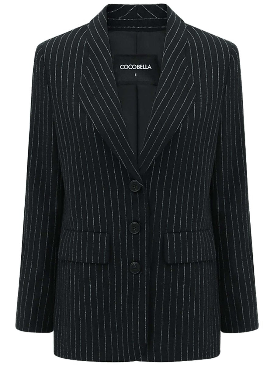 classic black pinstripe tailored blazer all black 4
