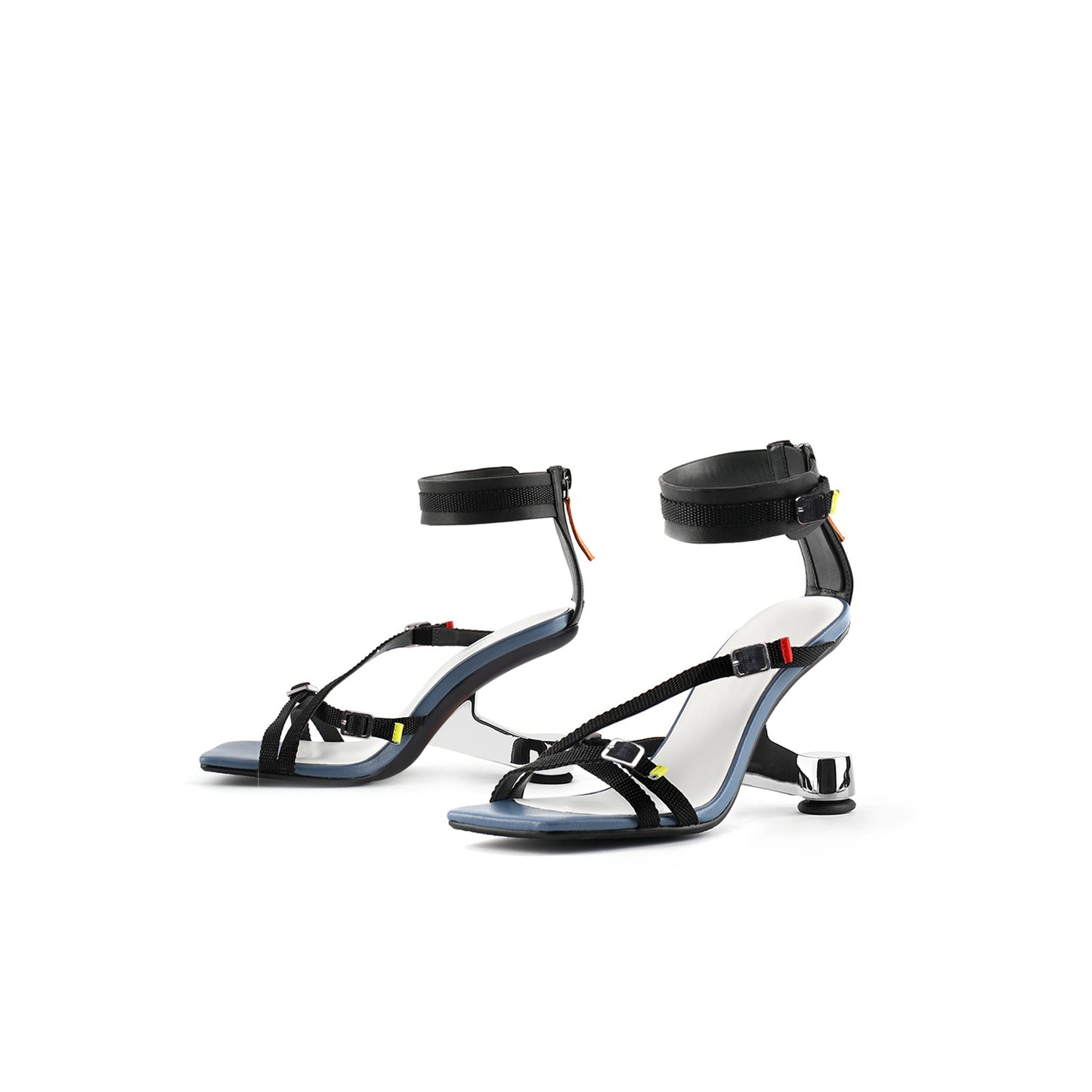 color block strappy leather sandals all black 5