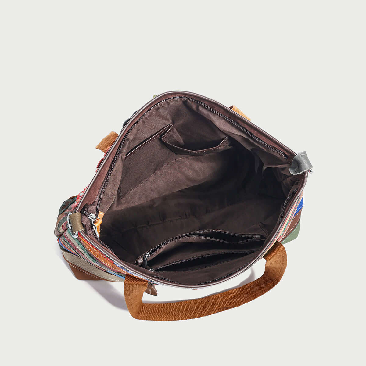 colorful hippie leather tote bag rainbow 6