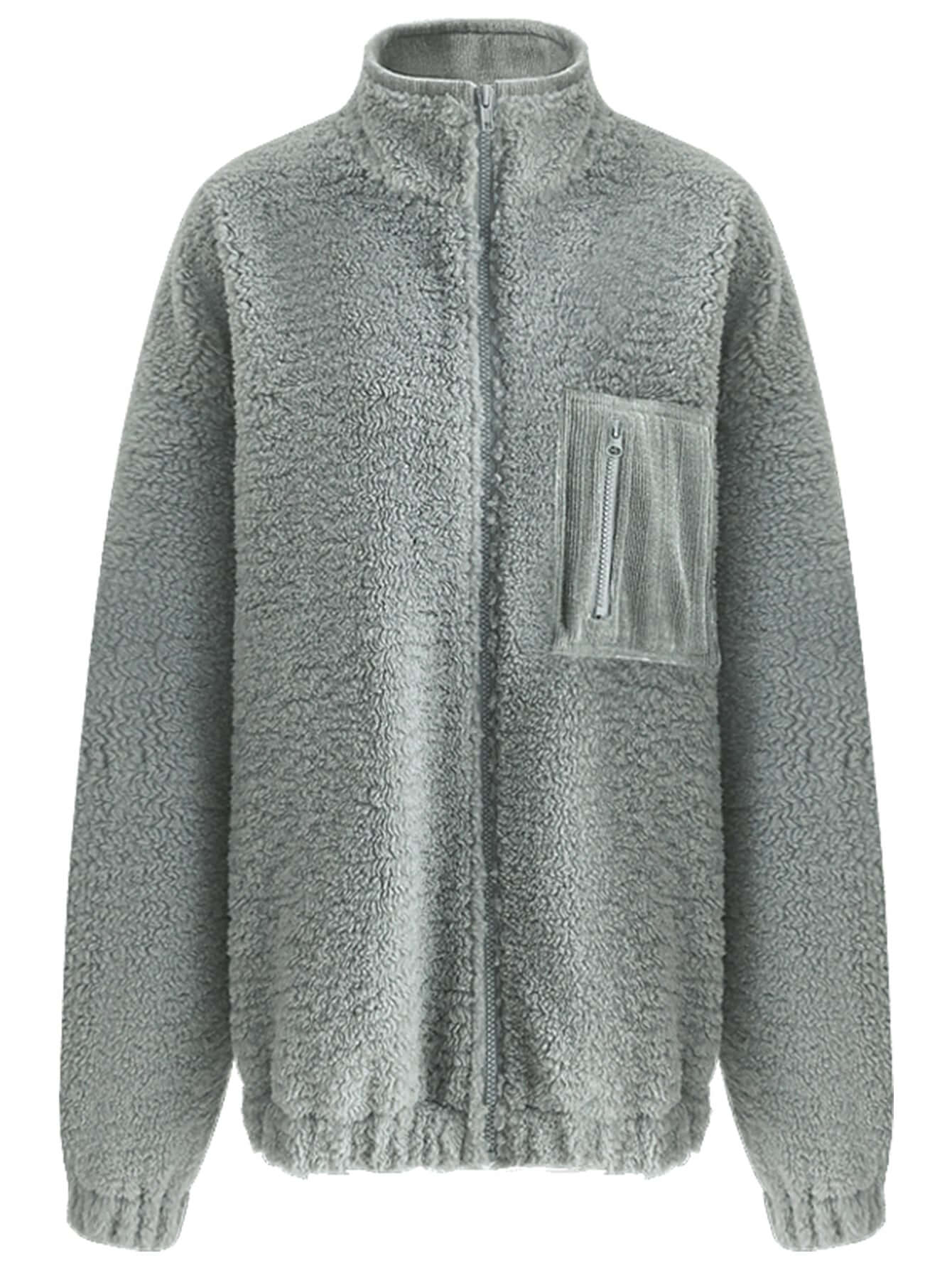 cozy zip up grey plush jacket all grey 4