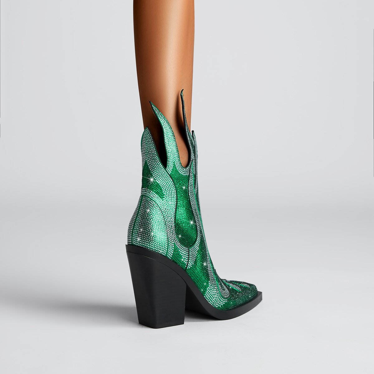 Crystal Flame Rhinestone Western Ankle Boots
