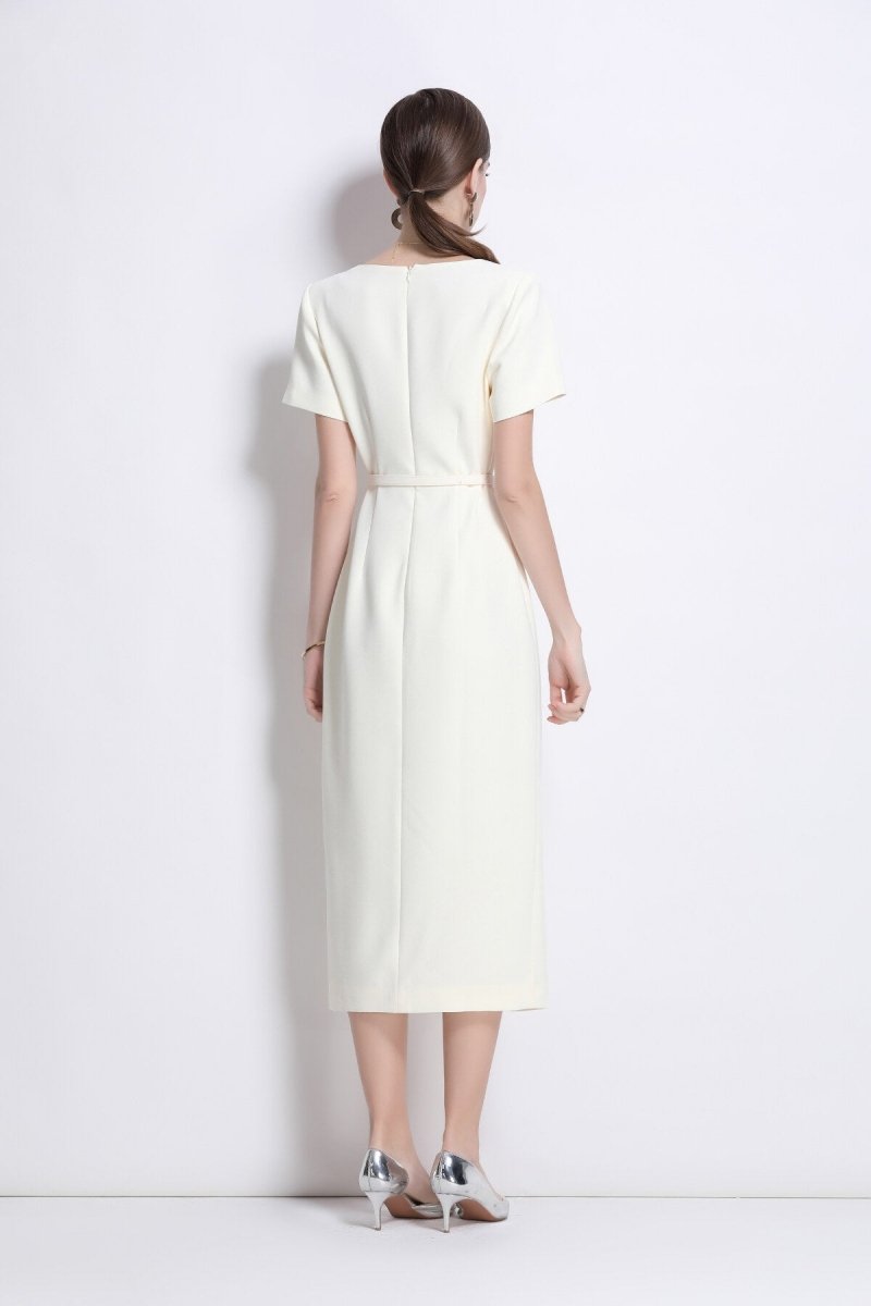 Daisy White Square Neck Short Sleeve Slim Fit Dress - 0cm