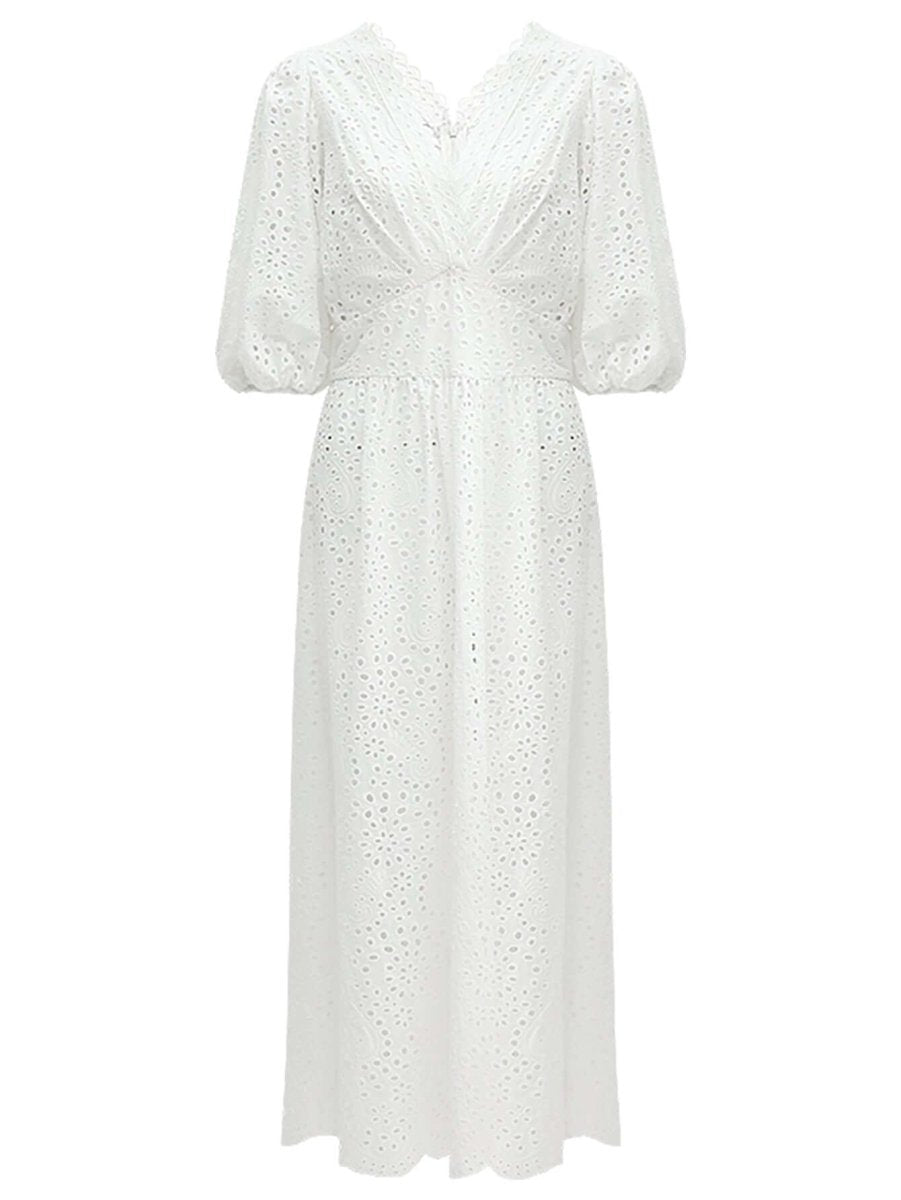 delicate french lace cutwork white cotton dress all white 4