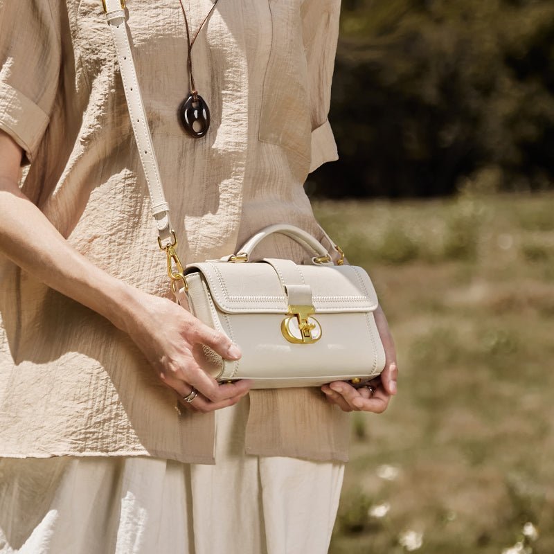 Dove White Medium Leather Satchel Bag