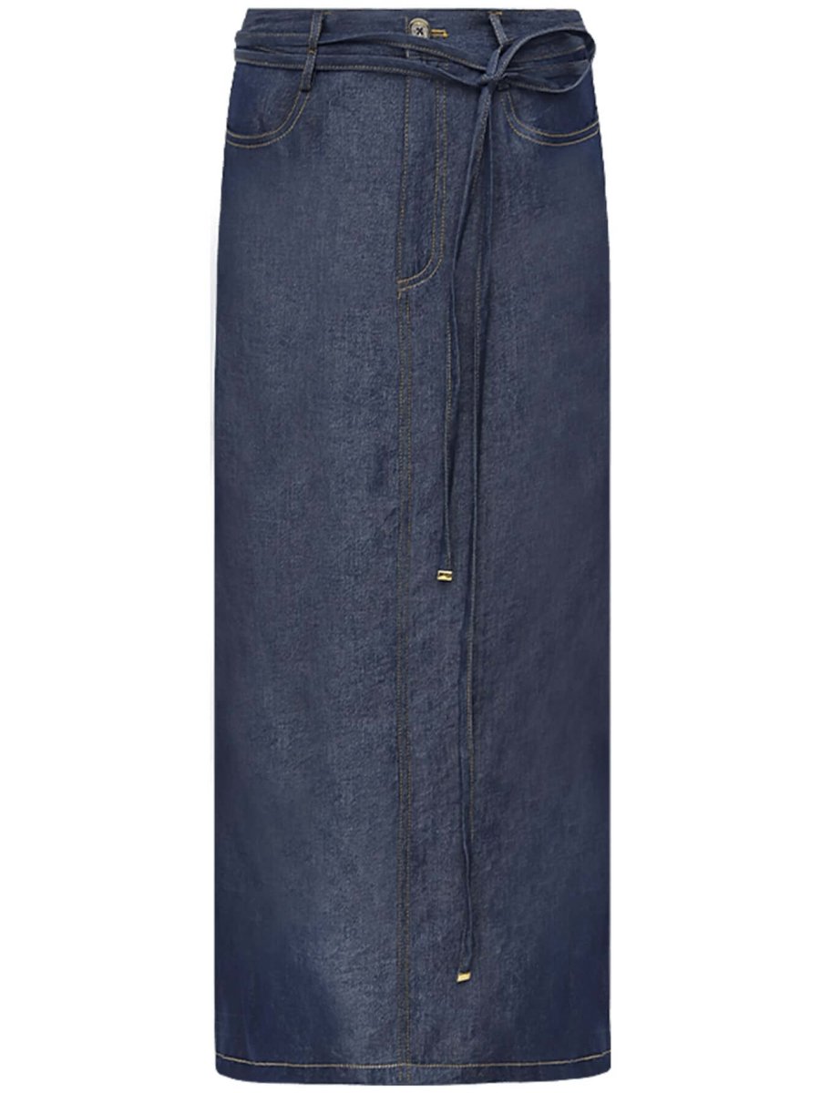 drawstring high waist navy denim skirt all navy 4