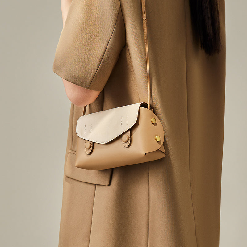 Duo-Tone Apricot Sand Flap Crossbody Shoulder Bag