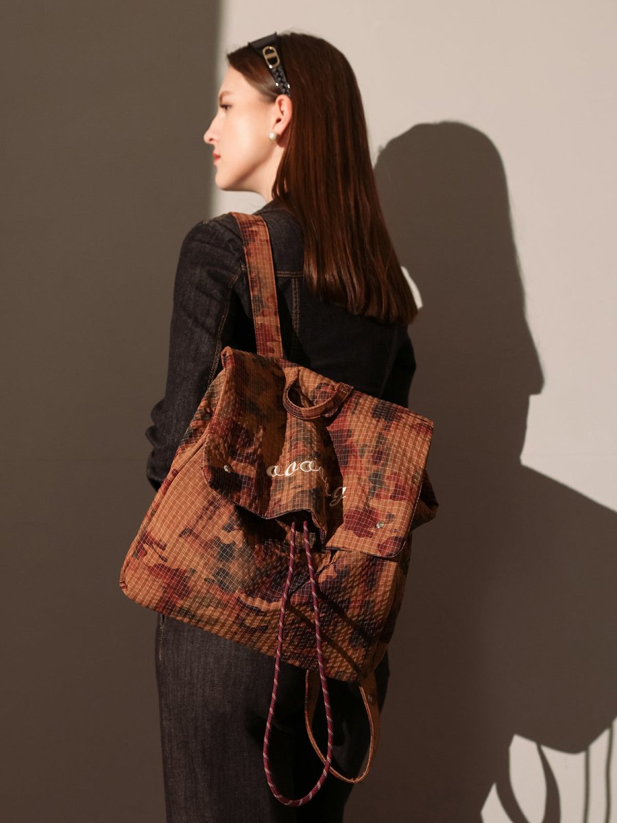 Earthy Camo Ripstop Backpack – Ultra-Lightweight Drawstring Backpack with Embroidered Logo