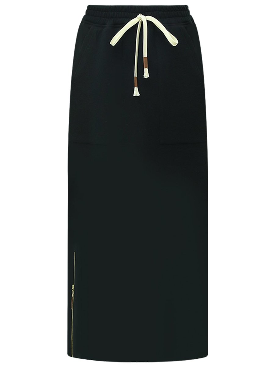 edgy black midi skit with side zip slit all black 4