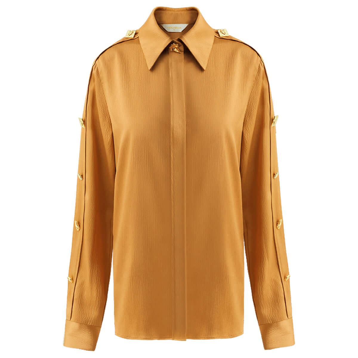 edgy brown silk shirt with bejeweled sleeves all brown 5